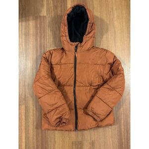 Swiss Tech Kids L 10-12 Rust Orange Puffer Jacket Hooded Fleece Lined Winter